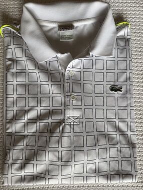 Lacoste White Polo with Black Grid and Green Croc xxl